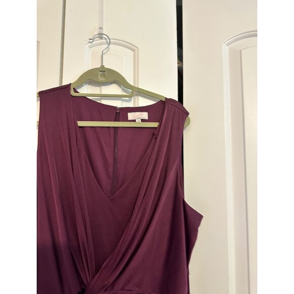 Lovely By Adrianna Papell Womens Sleeveless Burgundy Midi Dress With Draped Knot - Picture 3 of 5